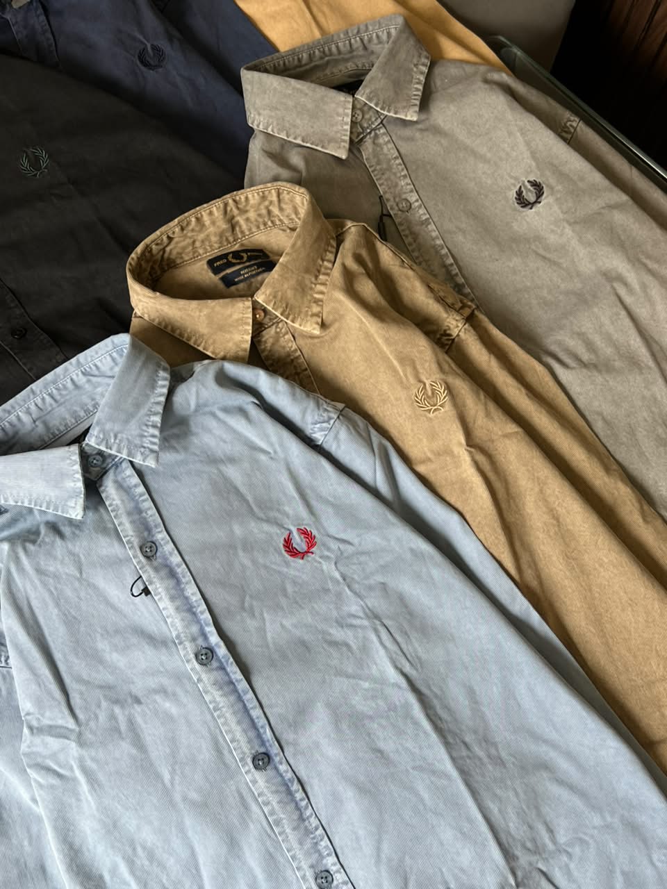 Classic Laurel Wreath Embroidered Washed Denim Long Sleeve Shirt