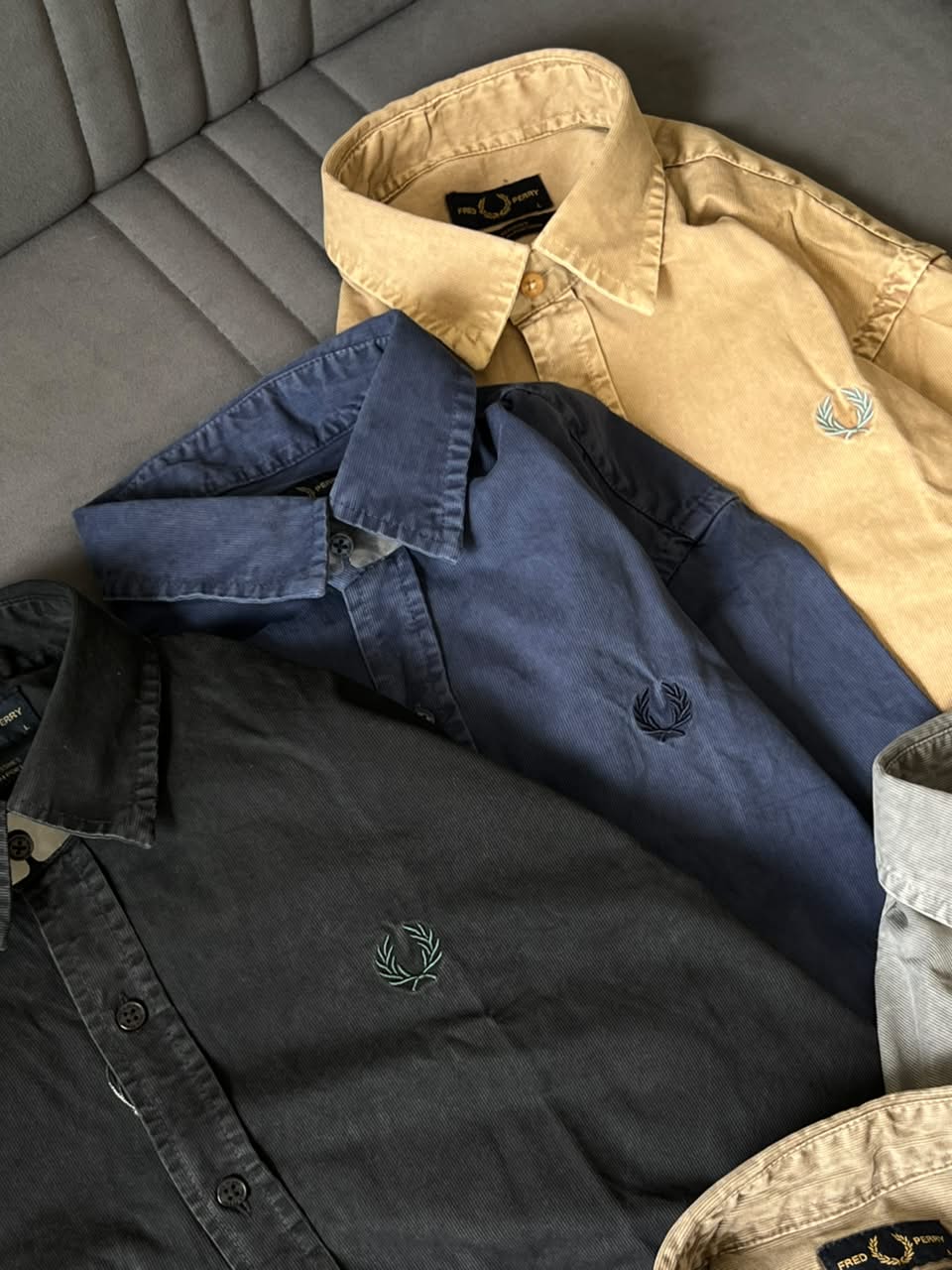 Classic Laurel Wreath Embroidered Washed Denim Long Sleeve Shirt