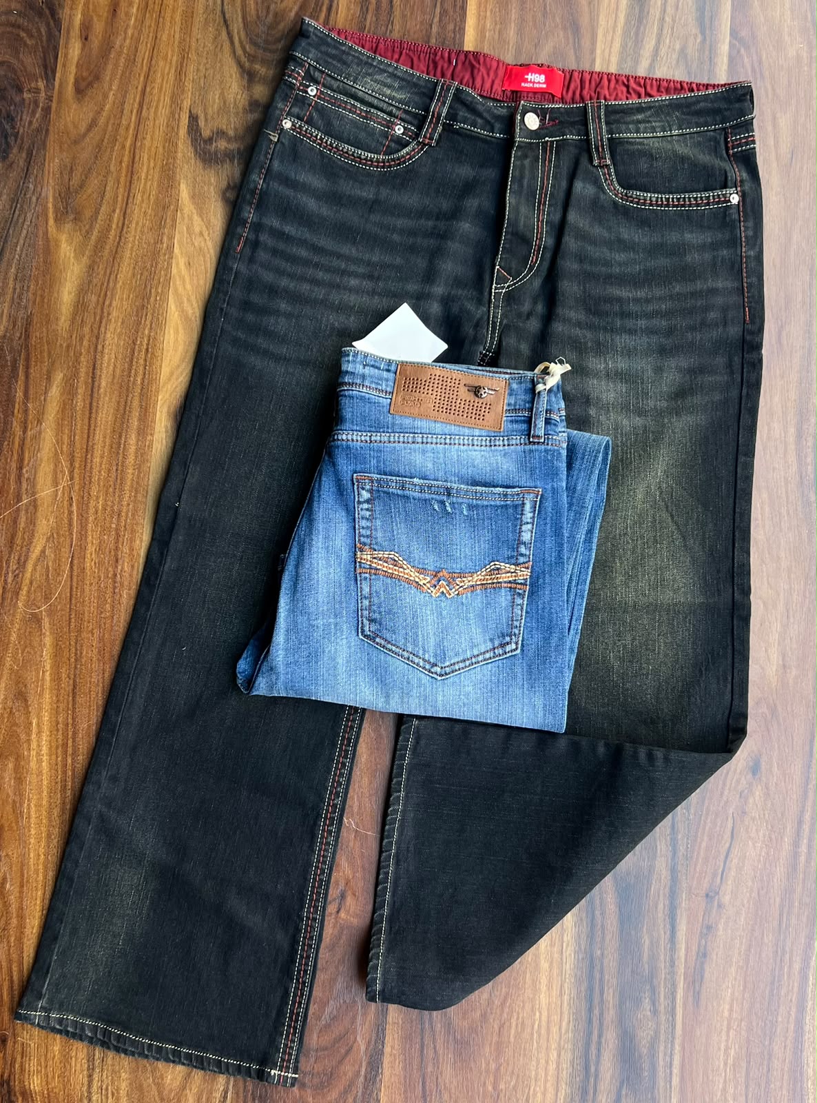 Premium Size 34 Men's Denim Jeans Collection (Wide Leg, Flap Pocket & Contrast Stitch)