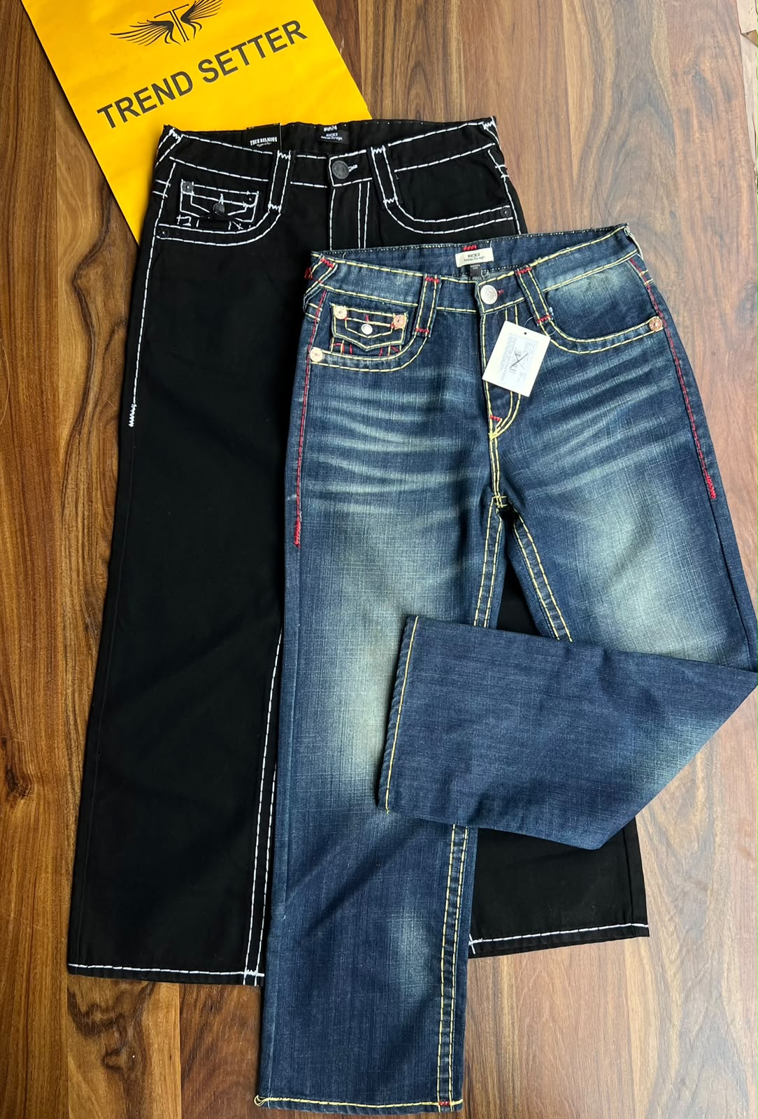 Premium Size 34 Men's Denim Jeans Collection (Wide Leg, Flap Pocket & Contrast Stitch)