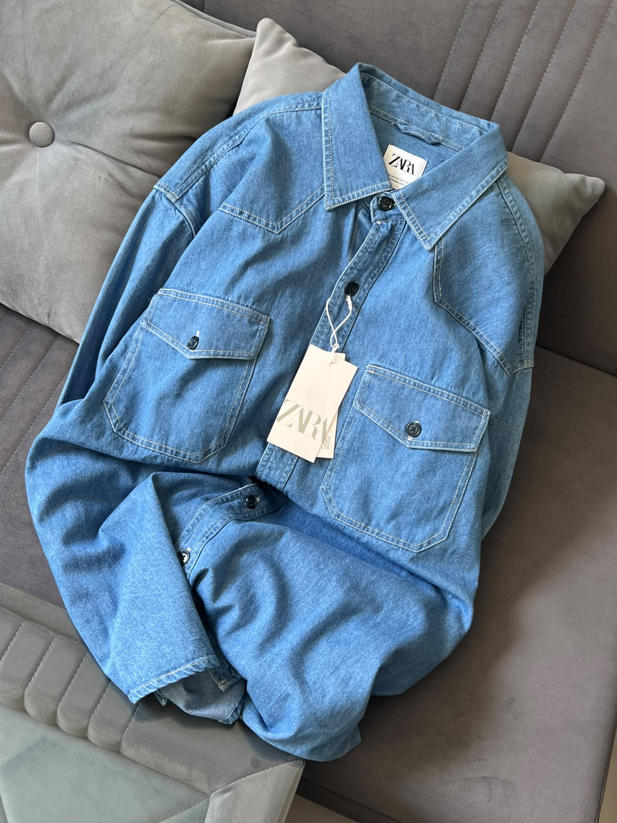 Zara Style Plus Size Oversized Dual-Pocket Denim Overshirt