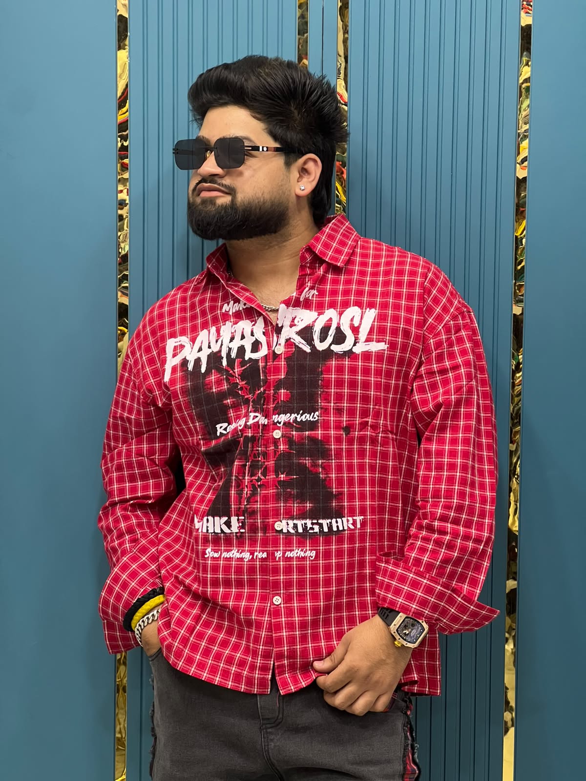 Imported Y2K Graffiti Graphic Printed Checked Flannel Overshirt