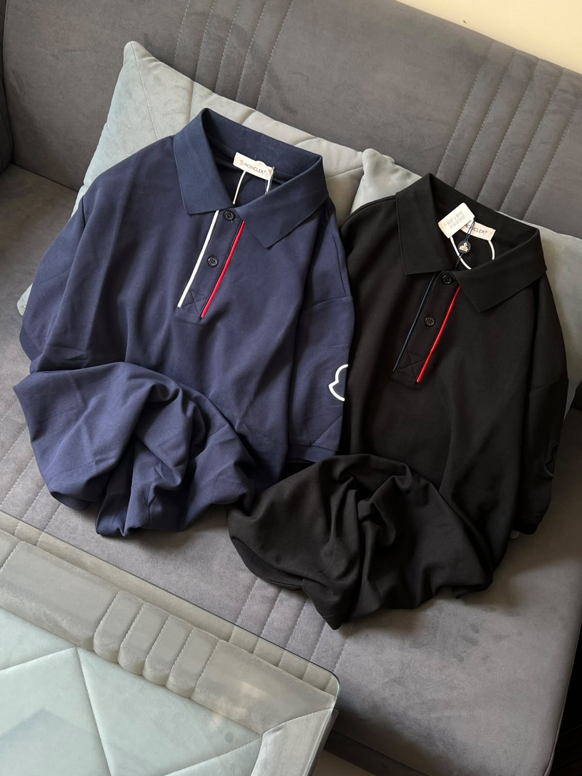 Moncler Signature Tricolor Placket Piqué Polo T-Shirt