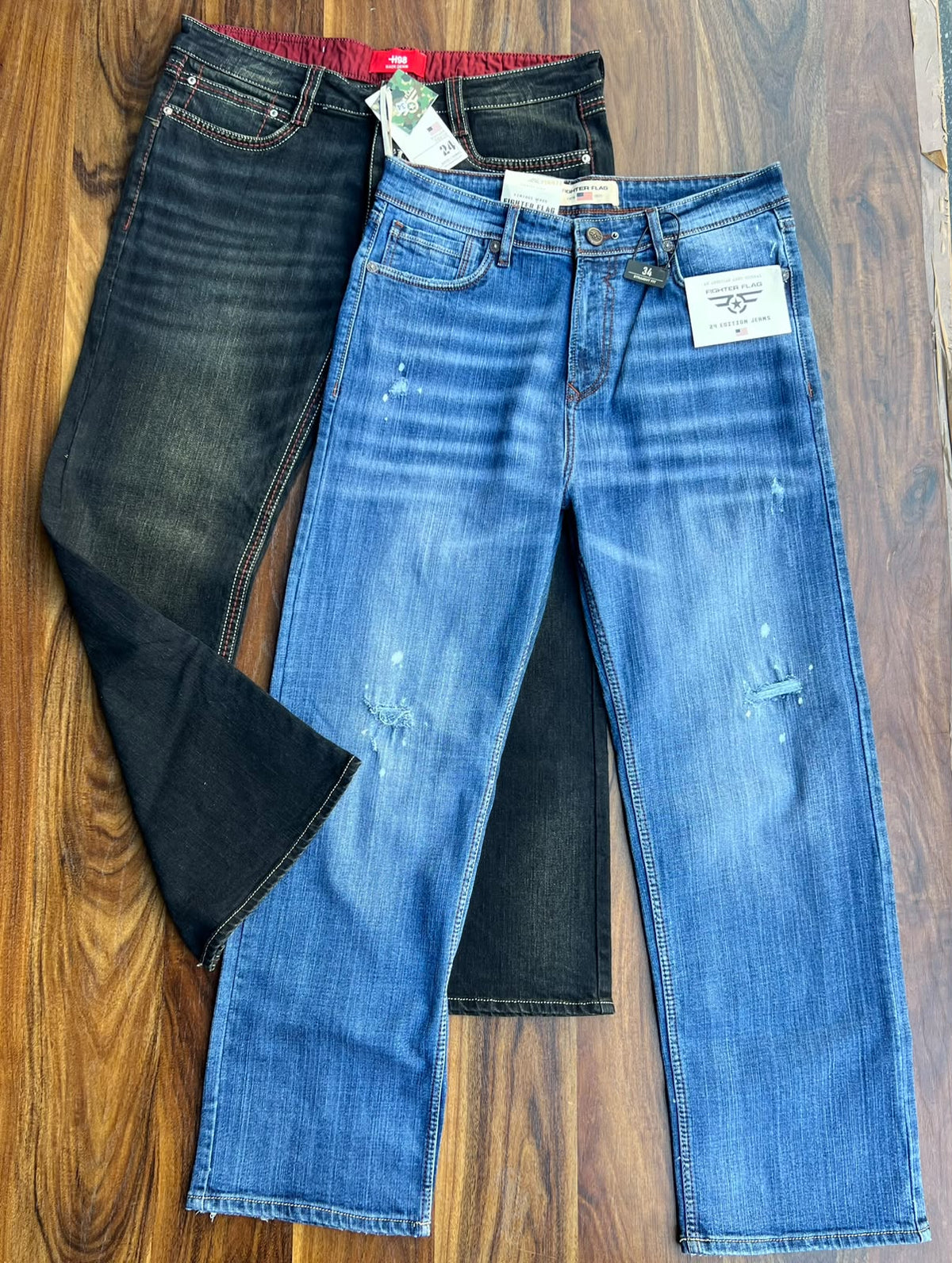 Premium Size 34 Men's Denim Jeans Collection (Wide Leg, Flap Pocket & Contrast Stitch)