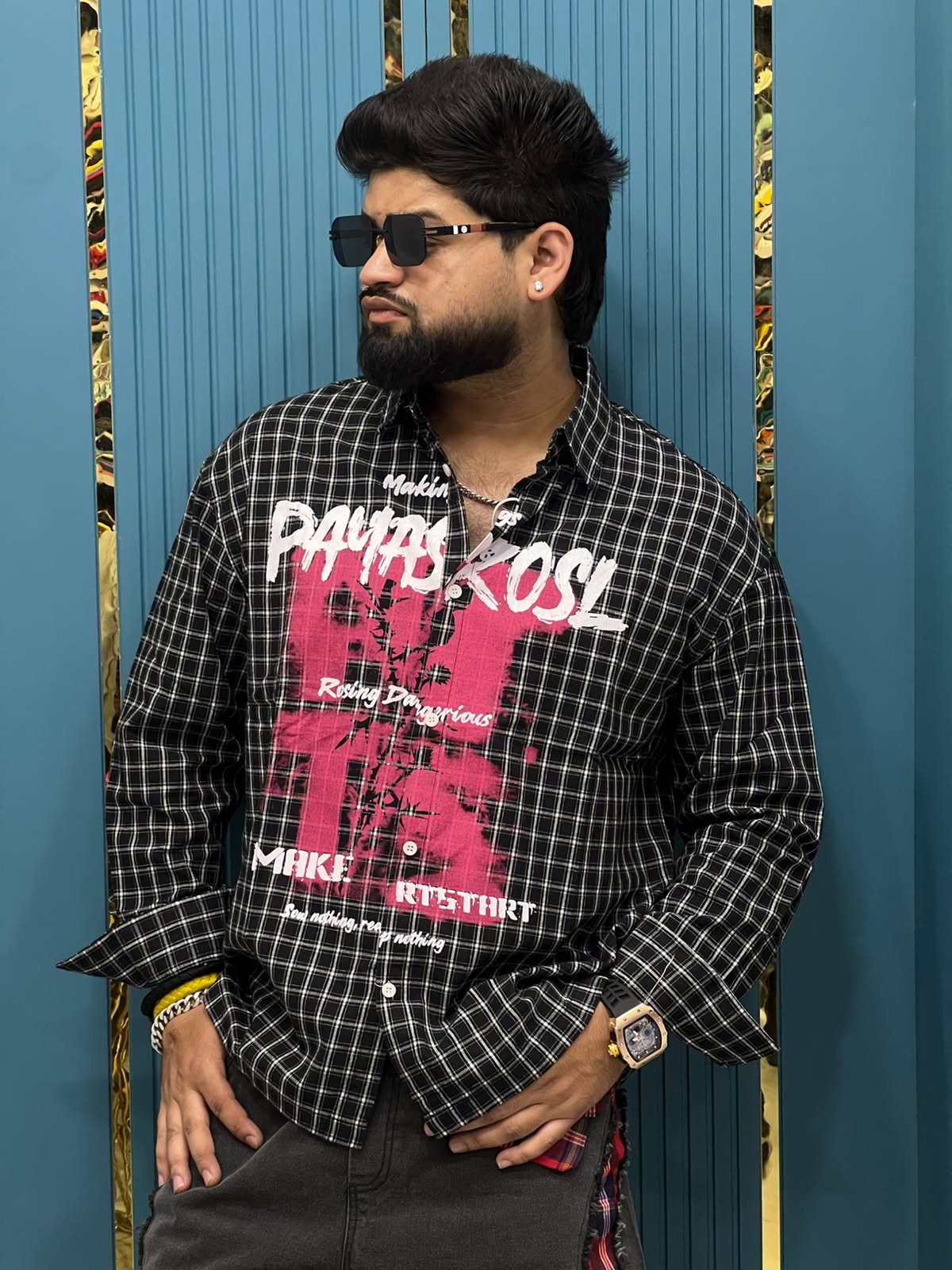 Imported Y2K Graffiti Graphic Printed Checked Flannel Overshirt