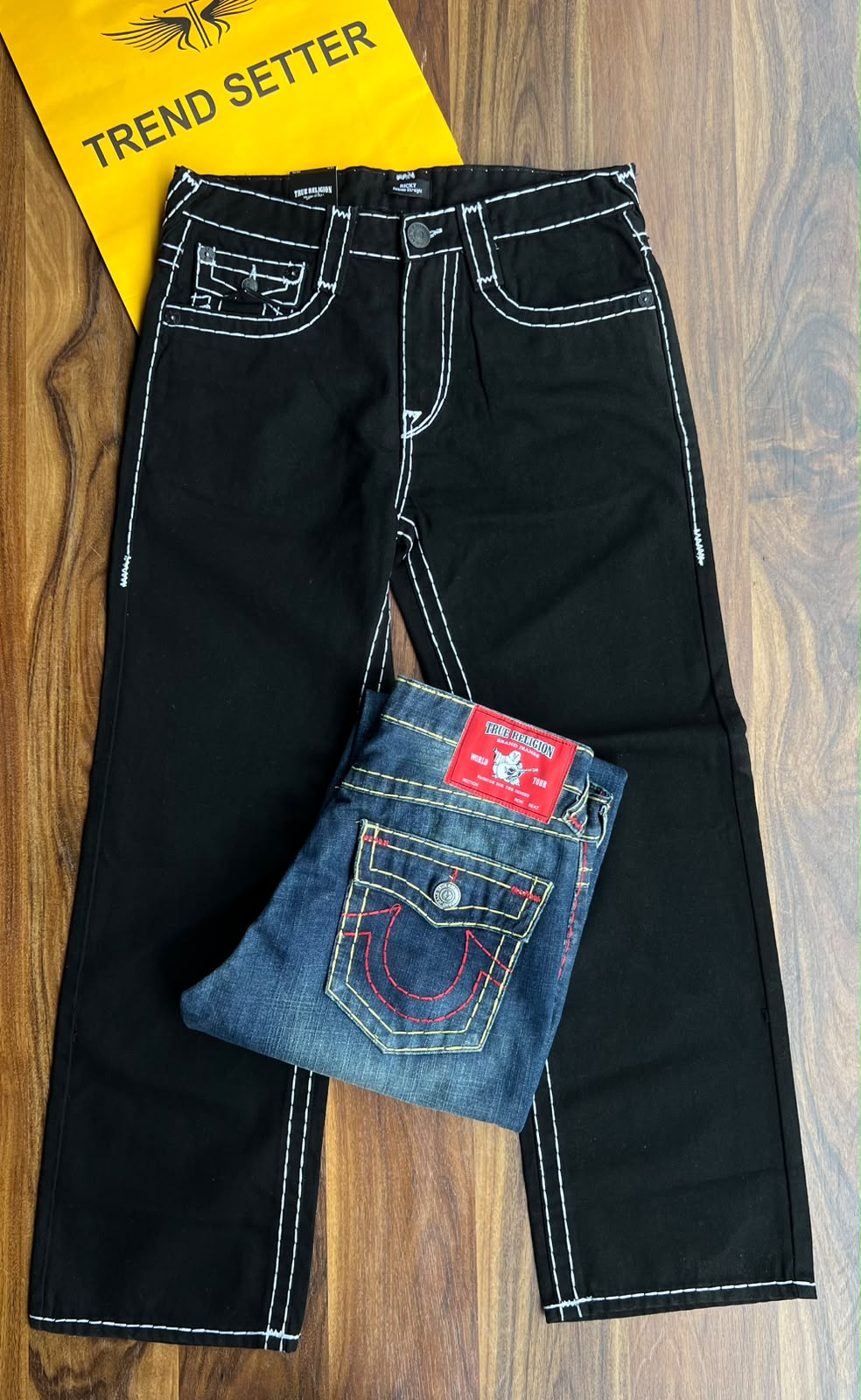 Premium Size 34 Men's Denim Jeans Collection (Wide Leg, Flap Pocket & Contrast Stitch)